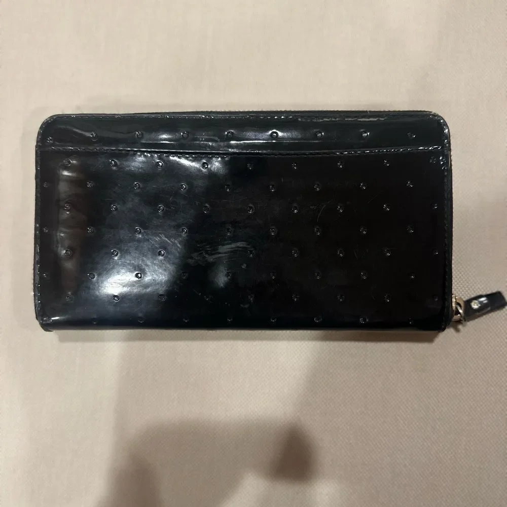 Kate Spade Patent Black Dotted Continental Wallet
